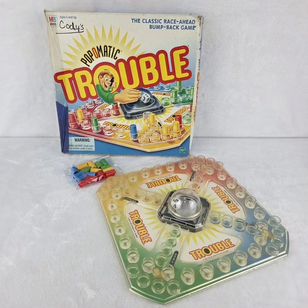 Vintage 1998 Trouble Board Game Pop-o-matic Dice MB Complete